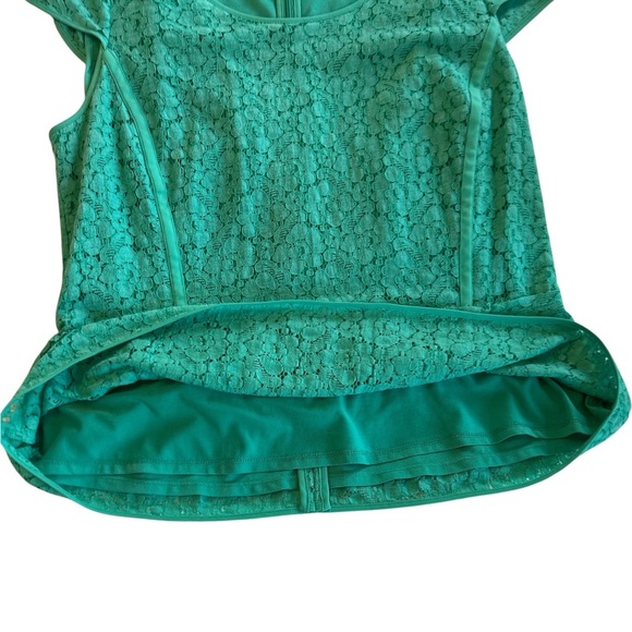 Ann Taylor Shirt Womens 12 Green Lace Blouse Turquoise Floral Peplum Cap Sleeve. - Picture 6 of 15
